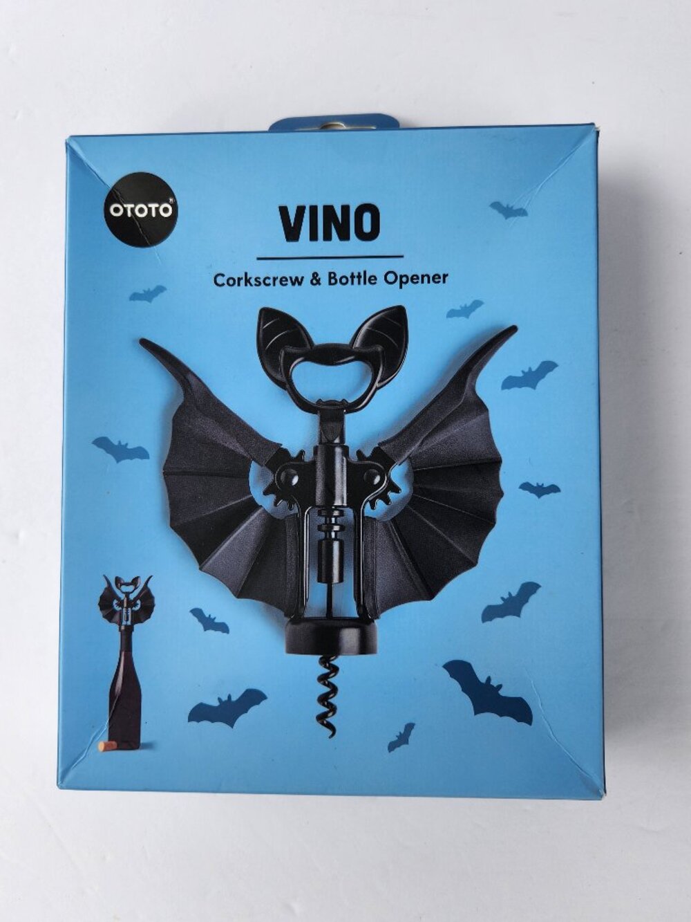 OTOTO Vino Spooky Bat Corkscrew and Bottle  2-In-One Opener Novelty Halloween
